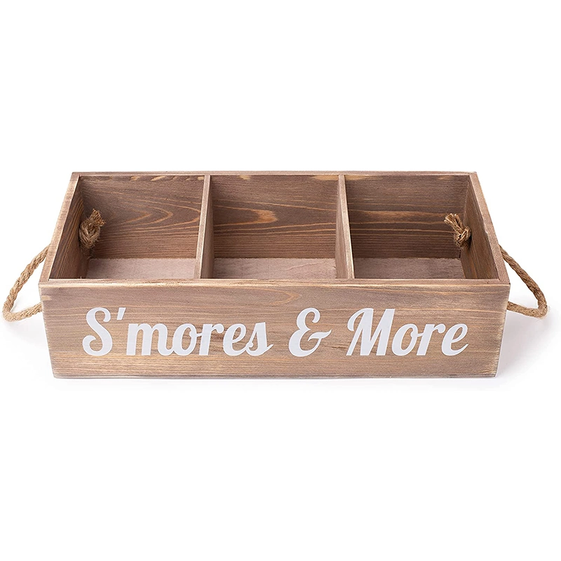 Wooden/Wood Multi-Grid Printed Mottos Tray with Rope Handles for Eggs/Food/Snacks/Biscuit/Cracker/Chocolate