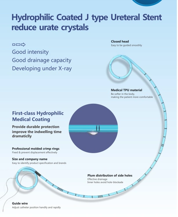 Medical Hydrophilic Coating PU Double J Catheter Ureteral Stent for Urological Surgery