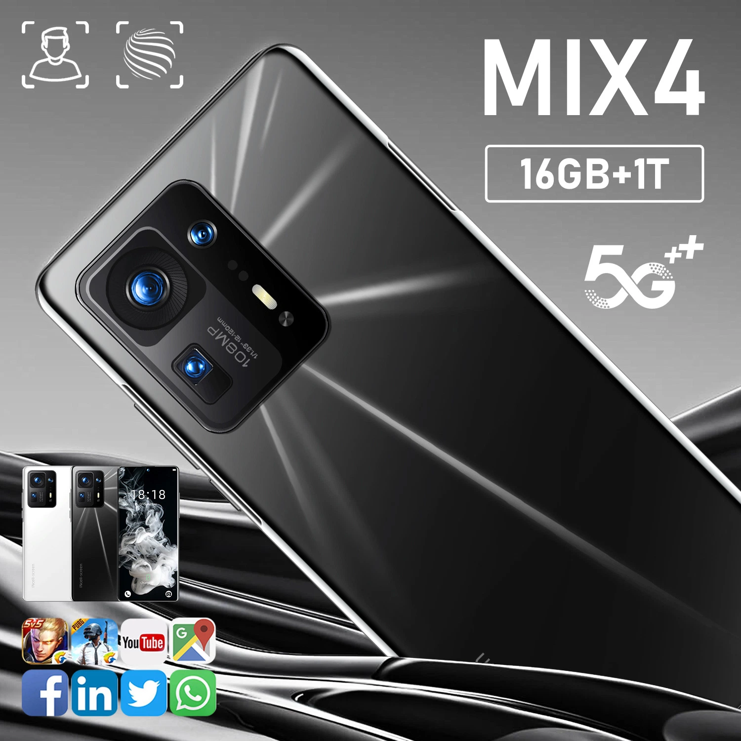 Nueva pantalla completa de Mix4 7,3 pulgadas Dual SIM 5g Android Smartphone