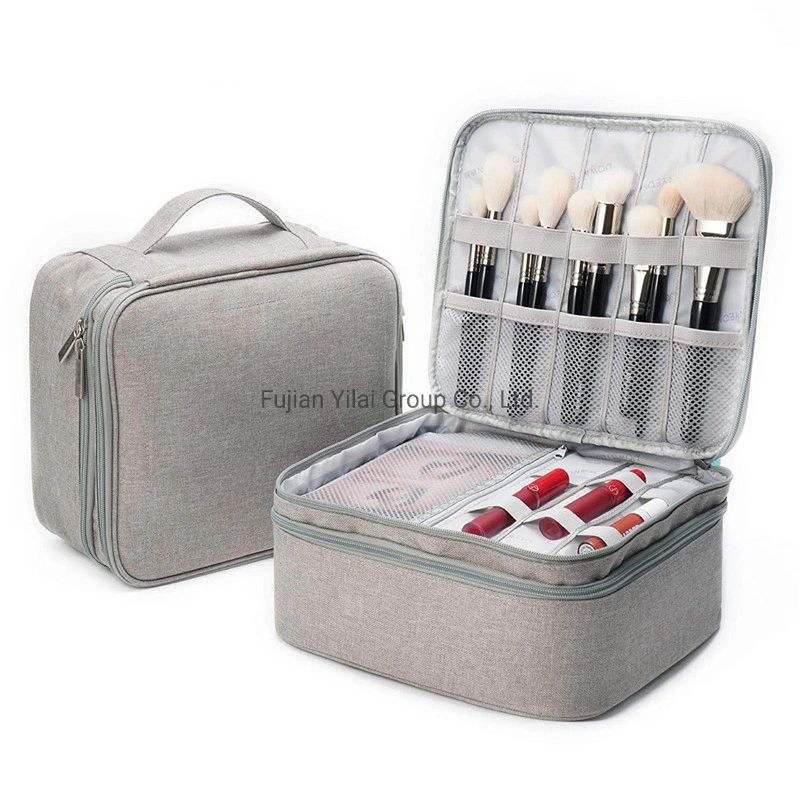 Vegan Makeup Travel Case Tote Makeup Brush Sets Organizer Large Capacity Cosmetic Bag Case with Handle