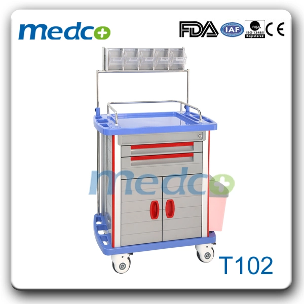 Medical ABS Plastic Anesthesia Hospital Hand Trolley with Grid