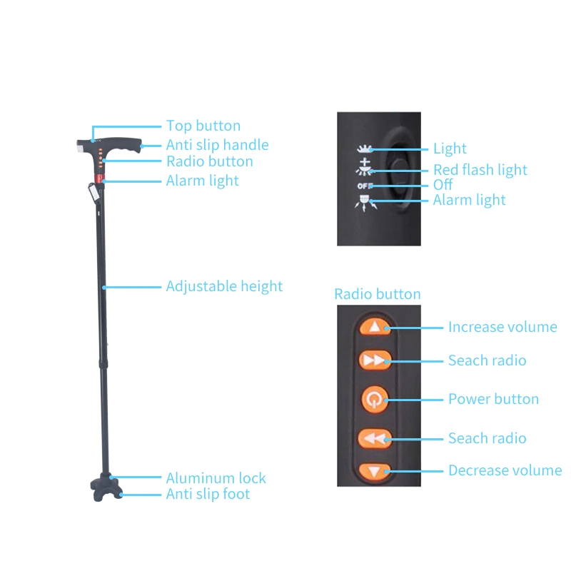 Electronic Walking Stick Cane Preise Einstellbare Alte Mann Smart Ältere Beleuchteter Spazierstock