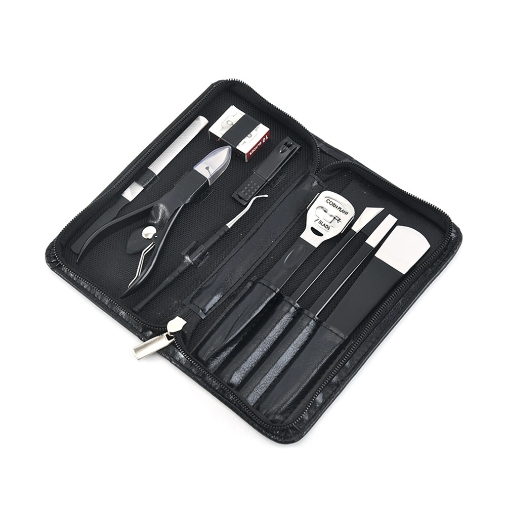 Salon de beauté Outils 9pcs noir Kit de toilettage de soins des pieds personnelle pédicure Lime à ongles Outils de couteau