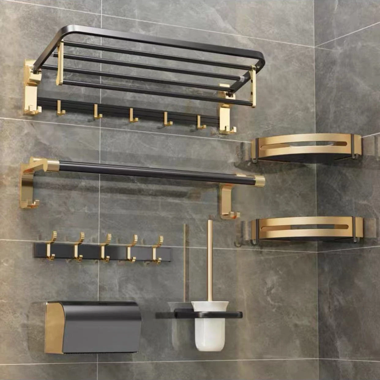 Bathroom Accessories Black Gold Hardware Hanging Towel Rack Set Towel Rack