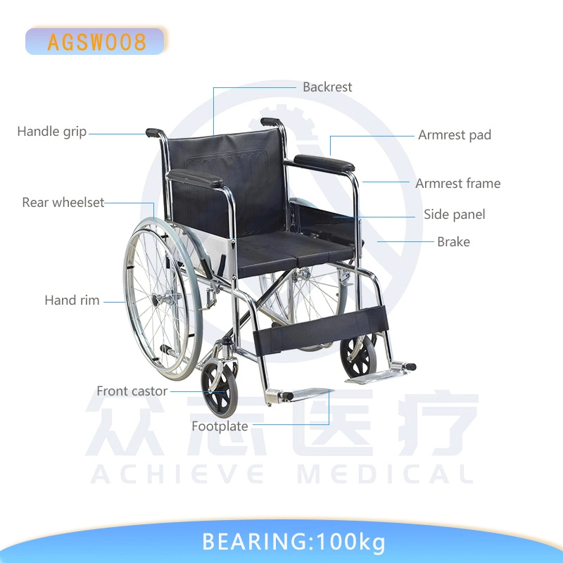 Tête de pliage en aluminium de l'aide médicale Manuel pour les personnes âgées Wheelchairl en acier