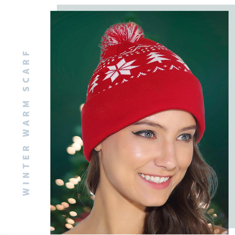 Dephens China Supplier Custom 2023 Women Children New Sweater Winter Beanie Festival Christmas LED Knitted Hat POM POM Christmas Hats Made in China