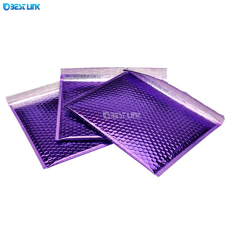 Custom Printing Purple Bubble Envelopes Metallic Bubble Bag Laminated Foil Protective Express Mailing Bag (28*22cm+4cm)