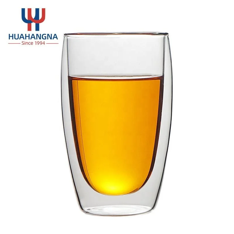 Huahangna kostenloses Beispiel Custom Logo 250ml isolierte Doppelwand Latte Tee Tassen Becher mit Griff 8oz Klarglas Kaffee Tasse
