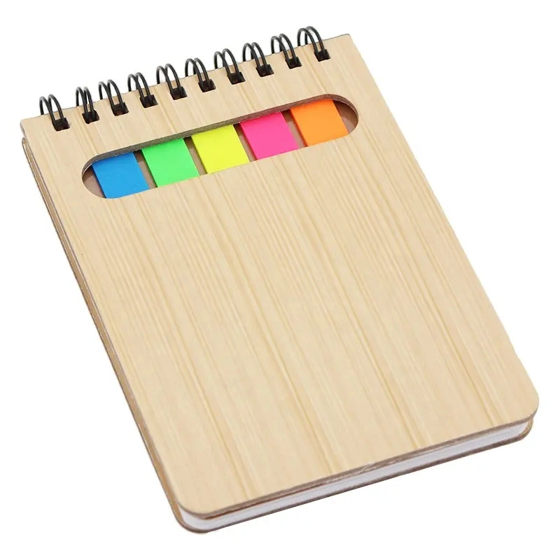 A4 Cork Paper Cardboard Bamboo Spiral Notebooks Mini Notepad Planner with Sticky Memo Pads Cute