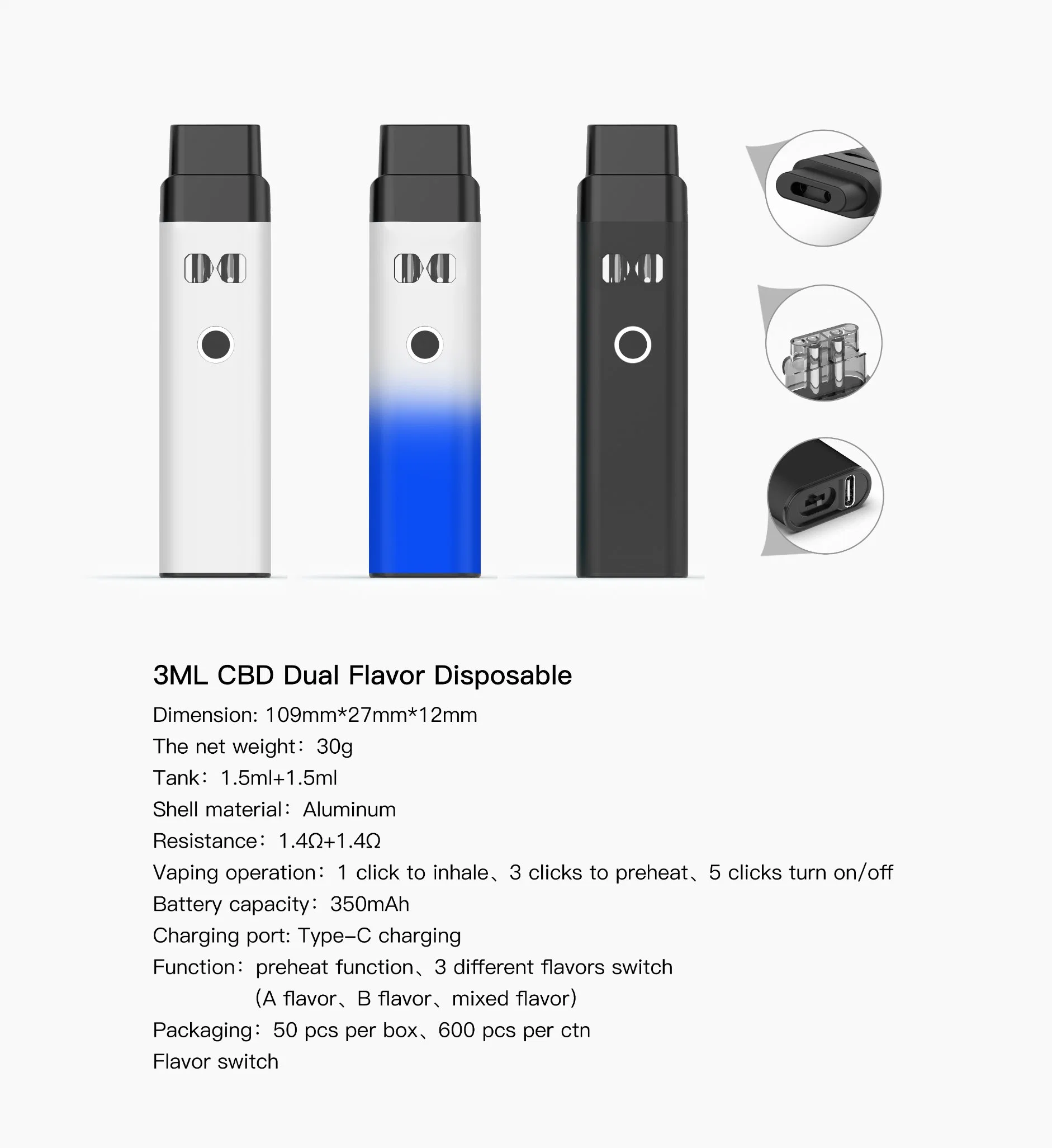 Chief Cartridge Empty Pod Cartridge Ceramic 3.0ml Pctg Dual Flavors Design Adjust Voltage Replaceable Vape Pen