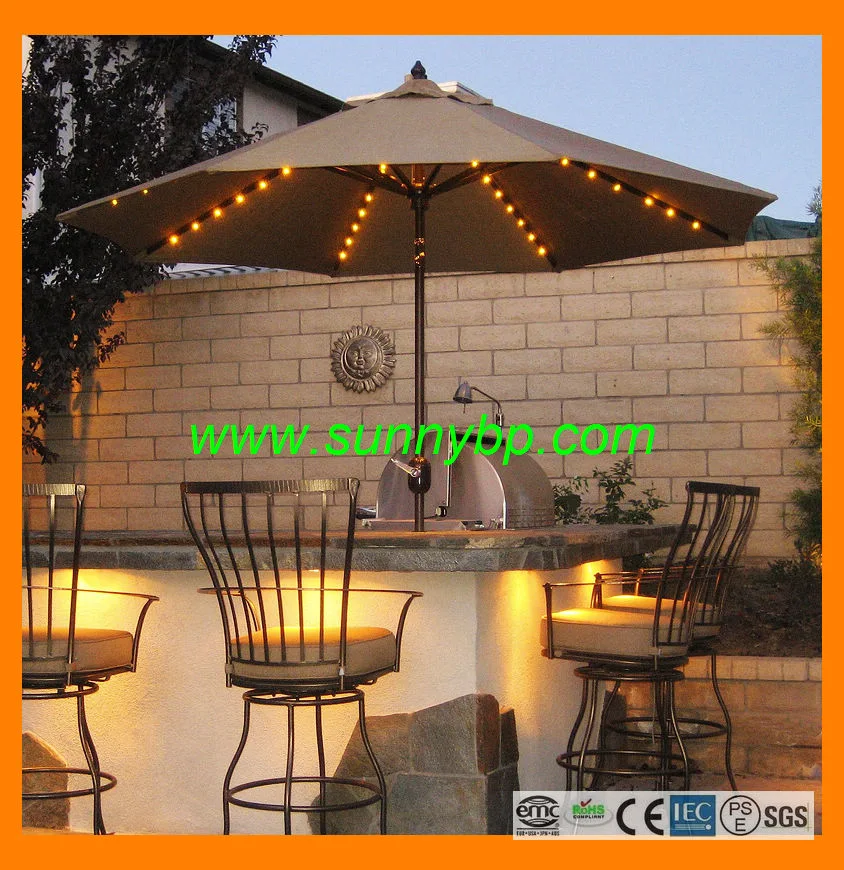 3m 4m 5m Solar Garden Umbrella with LED Lighting