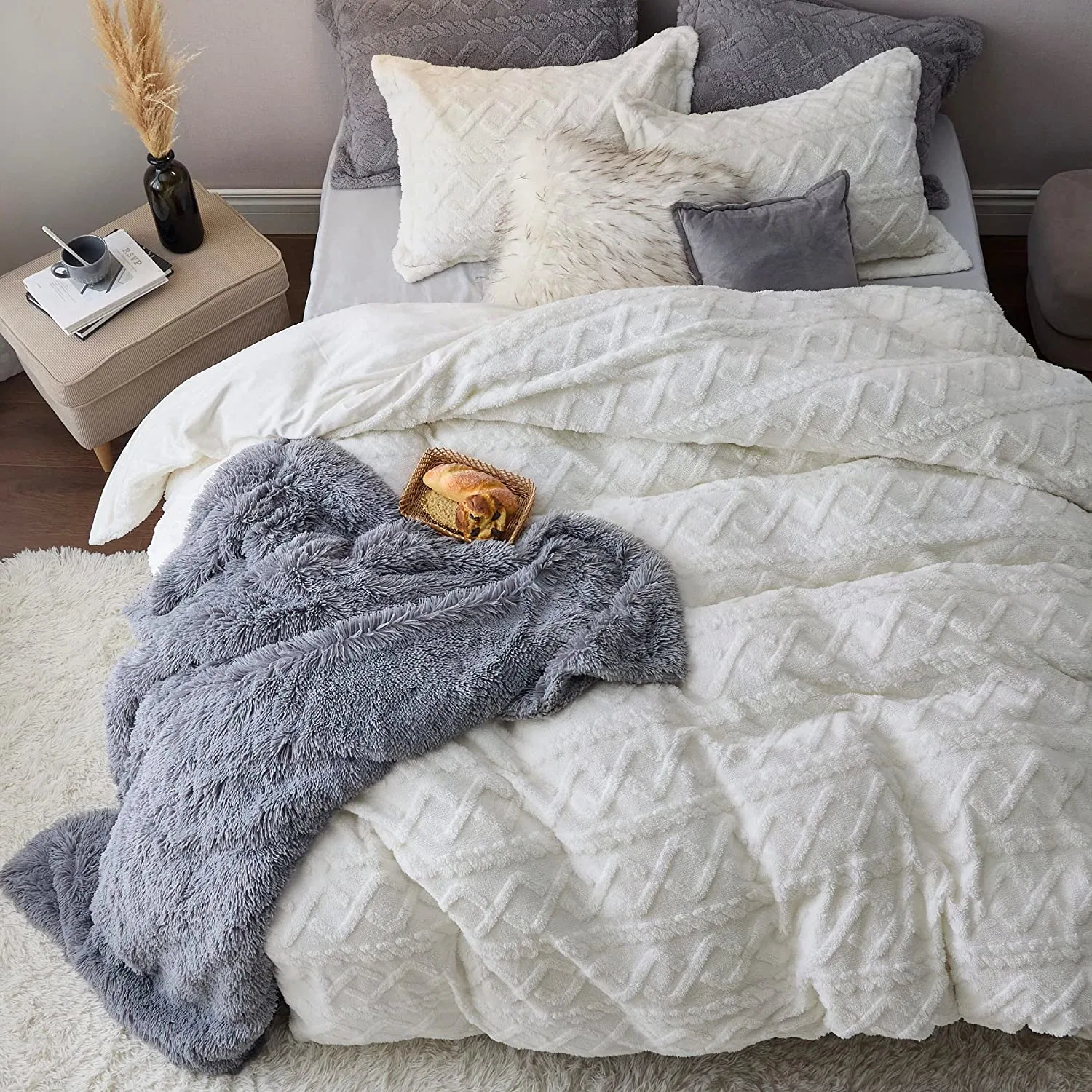 Housse de couette en Sherpa jacquard, 3 pièces (1 housse de couette + 2 couvre-oreillers)