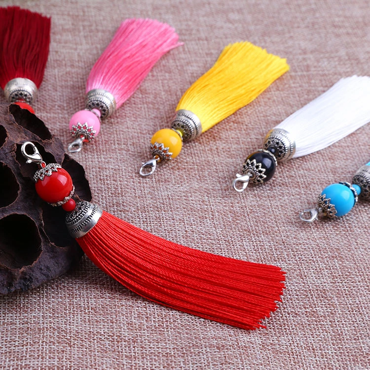 Fashion Colorful Decorative Polyester Tassel with Beads for Key Chain