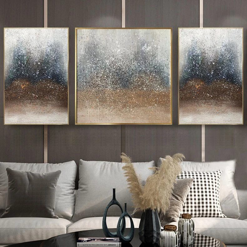 Nordic Decoration Painting Living Room Sofa Background Wall Triptych Hanging Pictures Abstract Art Beach Oil Painting