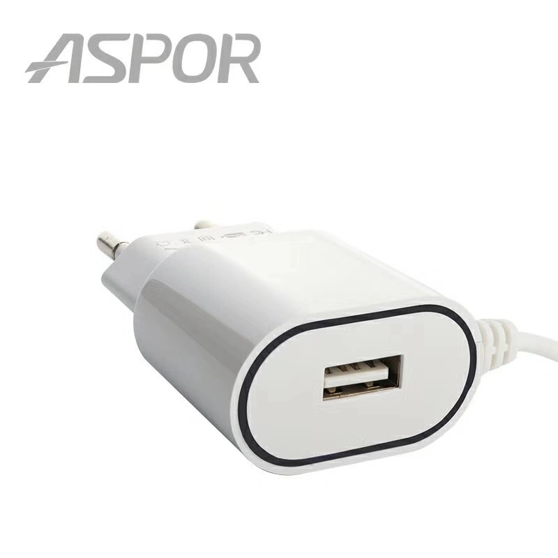 2022 New Aspor Hot Selling 2.4 a Home Charger with Another USB and Blue Light, 2in1 Combo for Samsung/Micro