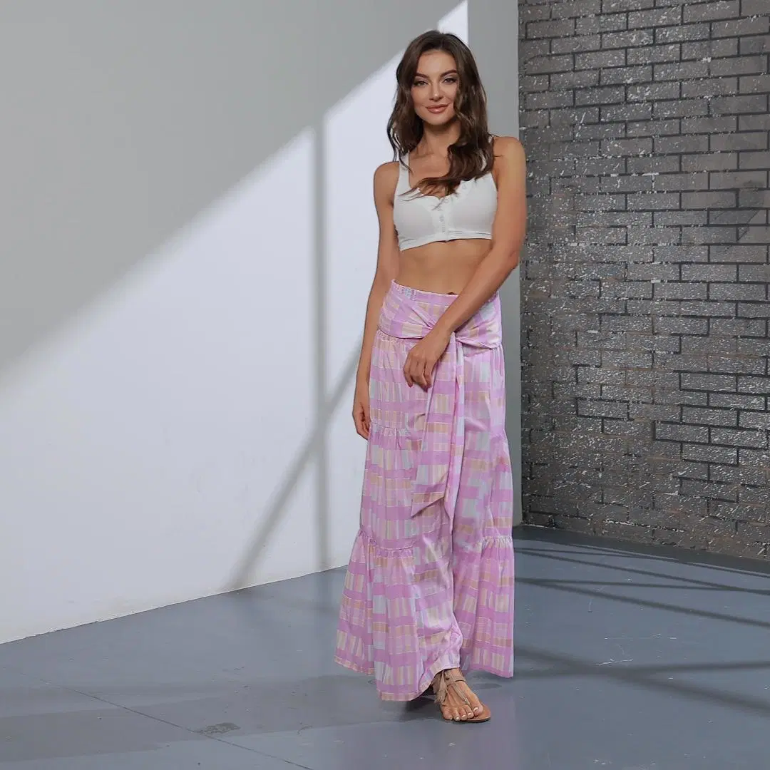 Frühling Sommer Hoch Taillierte Blume Digital Gedruckt Lose Breites Bein Beach Pants Damen Hosen Hose für Damen