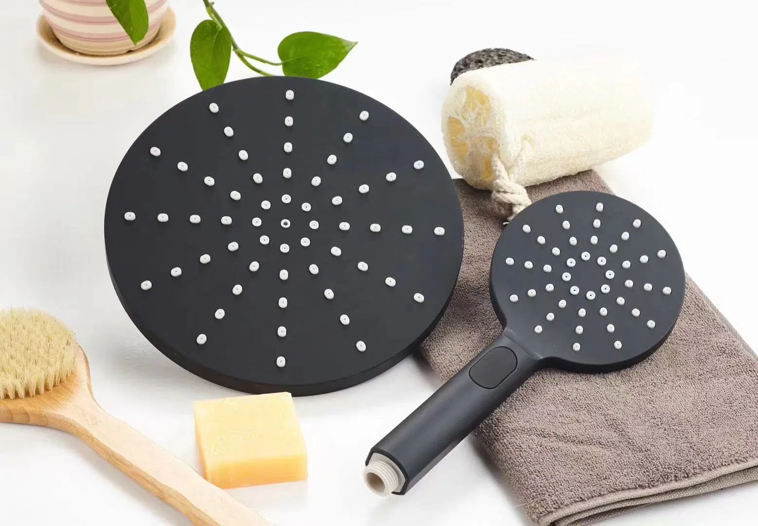 Hy5001+001 Shower Combination, Overhead Shower Head, Hand Shower Head, Black Shower Head