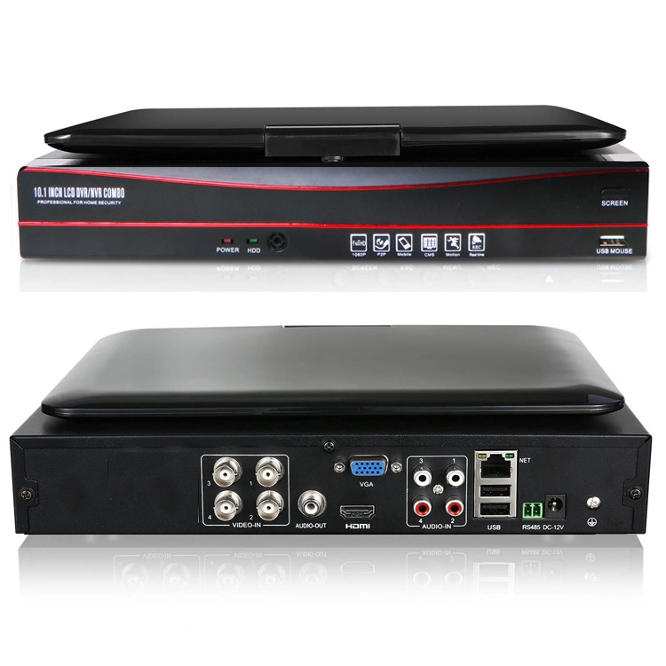 10.1inch LCD Monitor DVR NVR 4CH 1080n 5 in 1 Hybrid Video Recorder