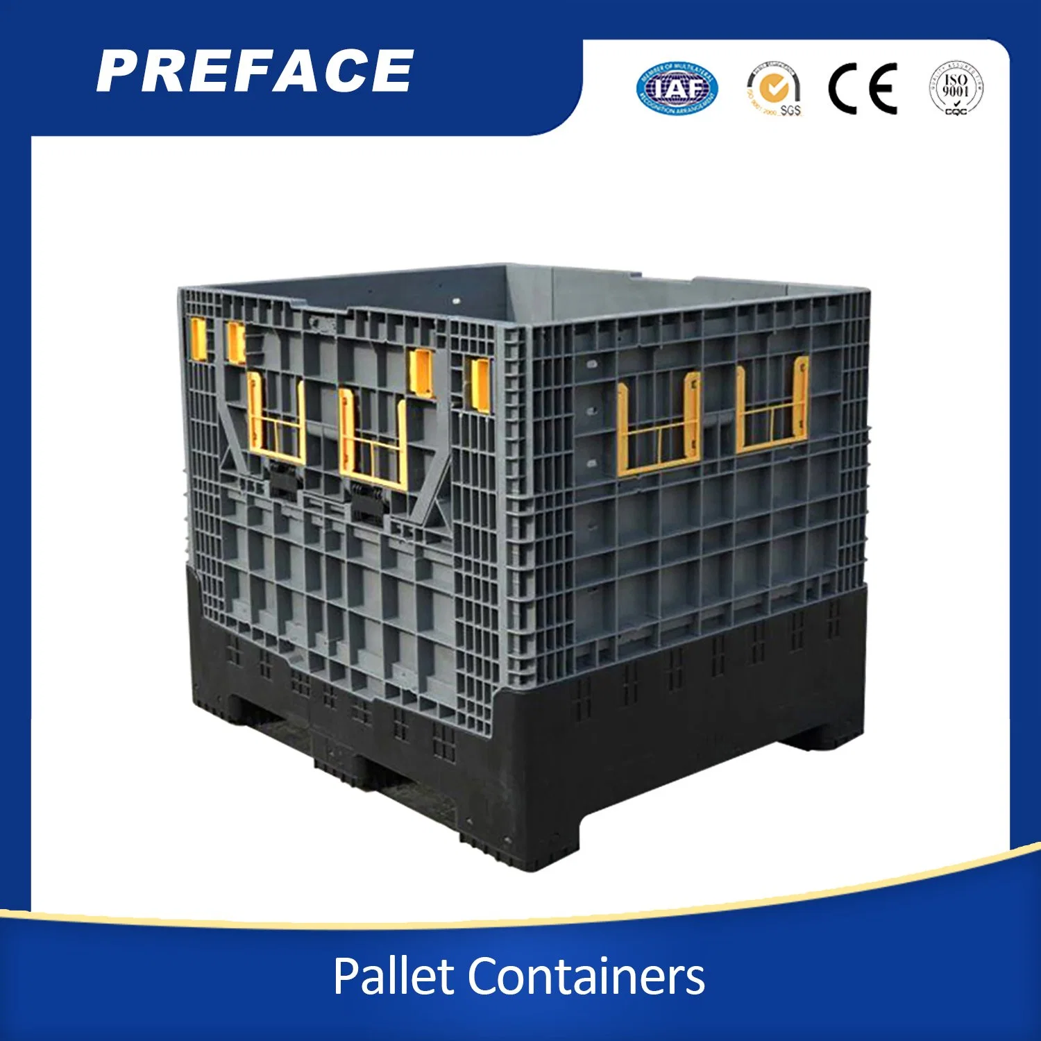Heavy Duty Industry Use Plastic Pallet Boxes Plastic Foldable Bins Collapsible Bulk Container with Lid