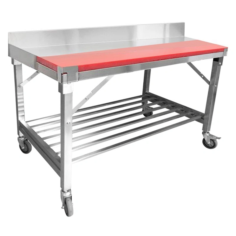 Heavy Duty Movable Work Table with Plastic Chopping Board Meat Cutting Bench