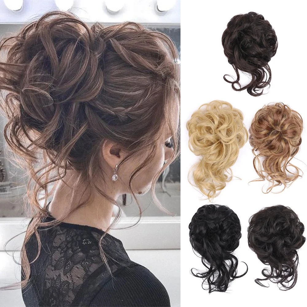 Good Quality Messy Hair Bun Pieces Colorful Long Tail Chignon Bun Hair Synthetic Extension