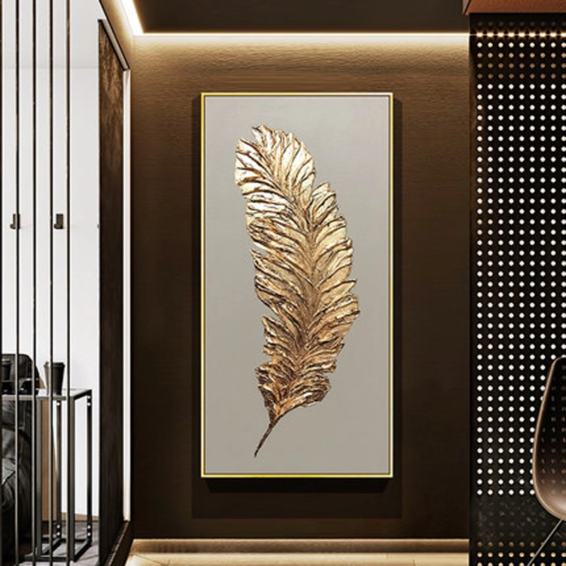 Factory Custom Gold Feather Canvas Painting Feather Leaf Wall Art Posters and Prints Wall Art