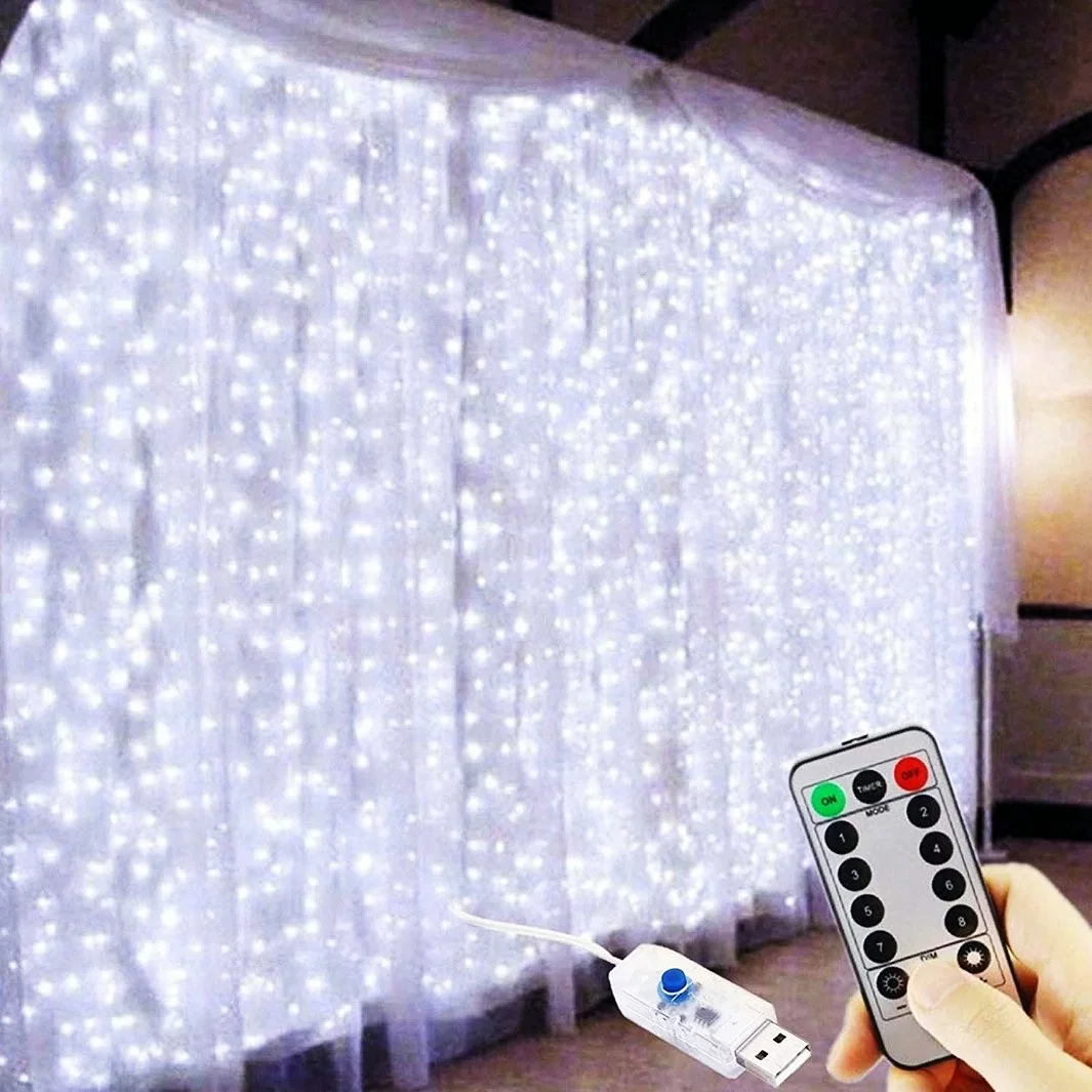 Kupferdraht USB Powered Hängefenster 300 Mini LED Fairy Curtain Light String Lichter, mit 8 Beleuchtungsmodi und Fernbedienung