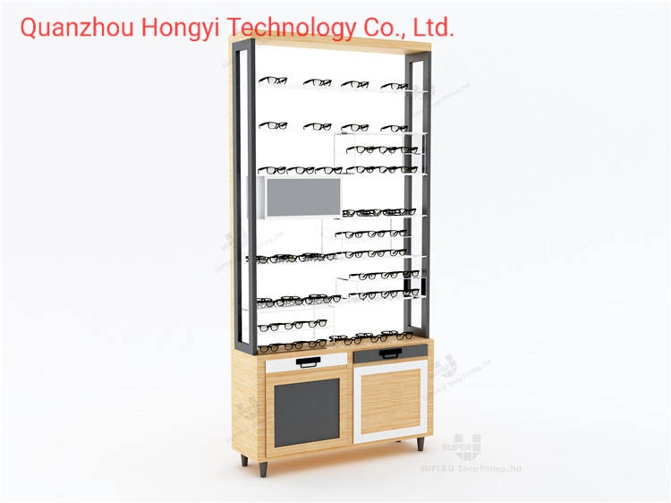 Customized Fashion Optical Shop Display Furniture Retail Price High End Floor Standing Wooden Standing Sunglass Display