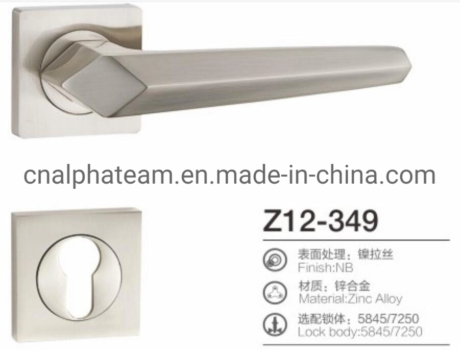 New Style Nickel Brushed Aluminum Door Lock Handle Hardware on Square Rosette with Cylinder Lower Escutcheon