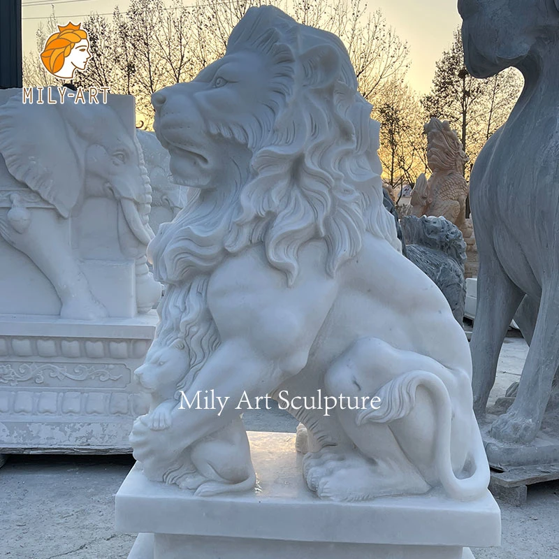 Escultura de mármol de León Occidental Estatua de León de mármol Blanco para decoración