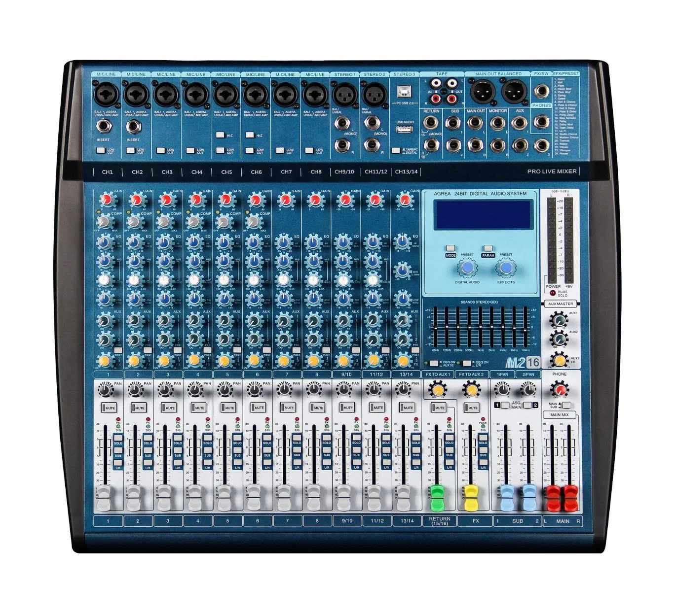 Factory Wholesale/Supplier Professional Audio Mixer Sound Board Mixing Console Built-in 24bit DSP Effect 16 Channel USB Audio Mixer