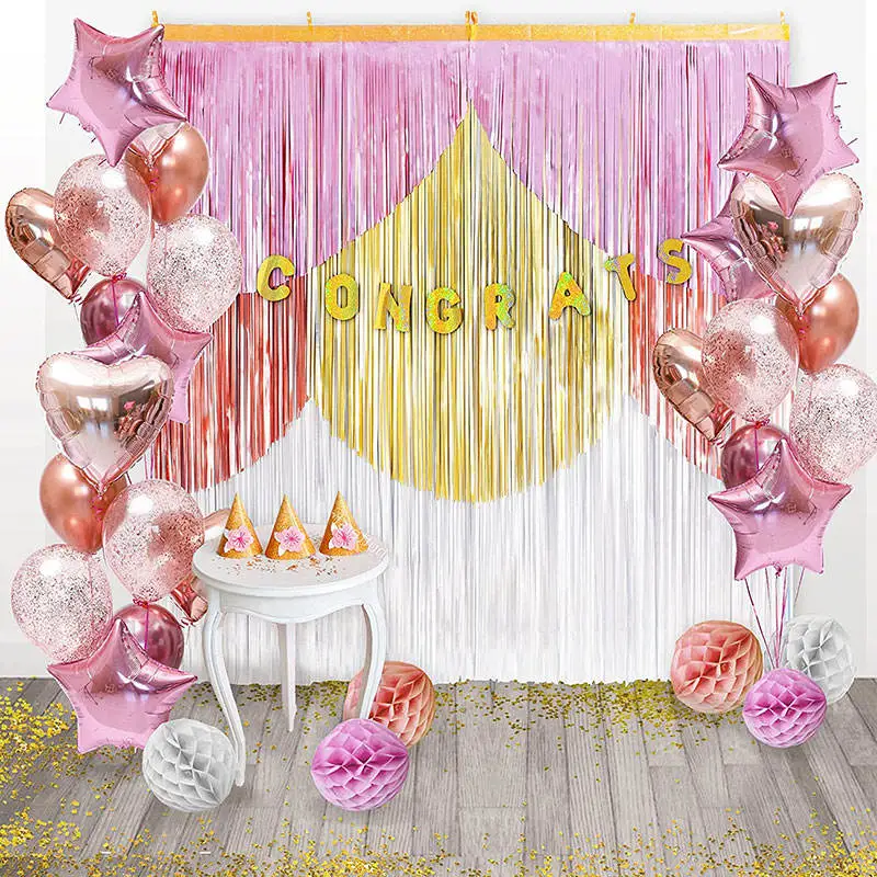 Holiday Decoration Foil Tinsel Backdrop Door Window Fringe Curtains Heart Shaped Balloon