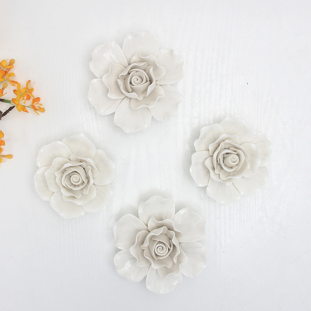 F001W Wholesale Ceramic Flowers White Hand Made Flower Porcelain Wall Decor Craft Flores De Pared