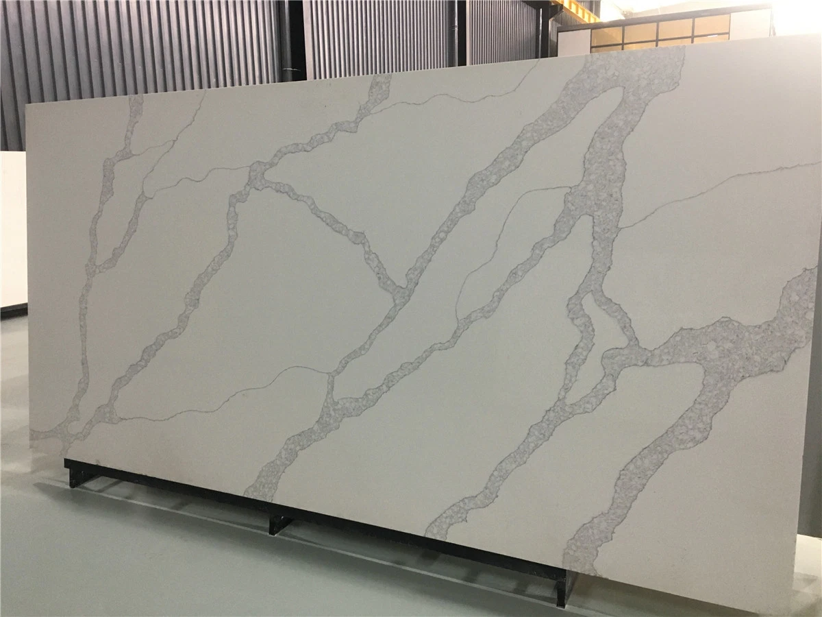 Whit Quartz Slab with Big Grey Vein Artificial Stone Tile