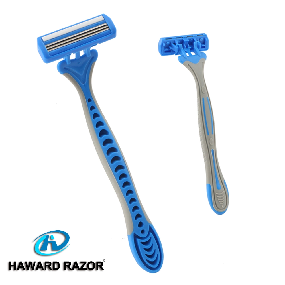 D316L Super Stainless Steel Triple Blade Plastic + Rubber Handle Disposable Razor Shaver