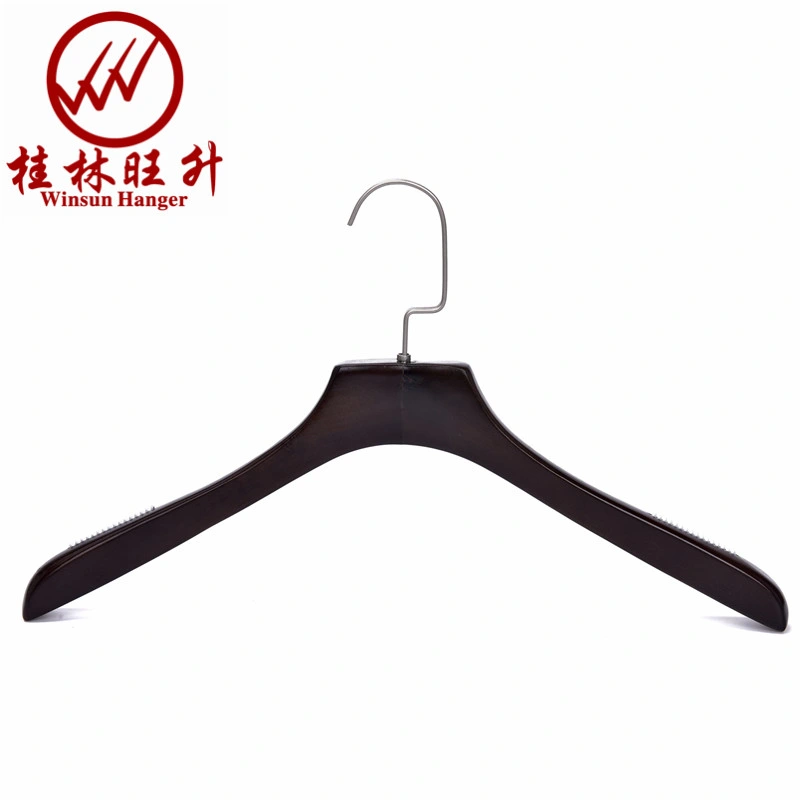 Black Colored Wooden Coat Hanger with Non Slip Shoulder
