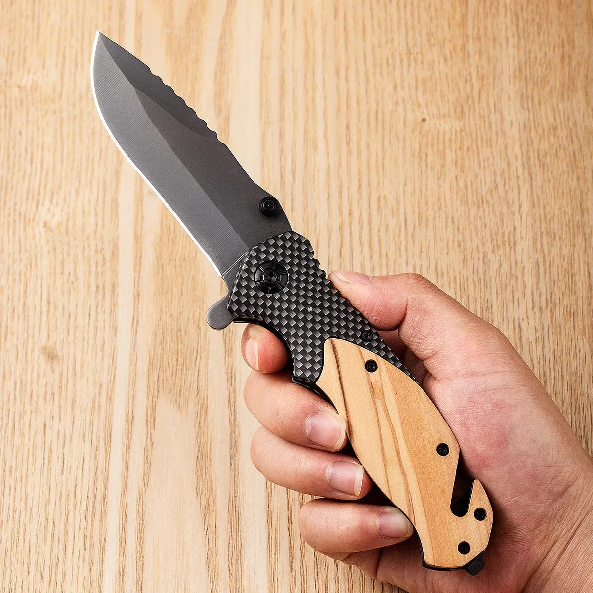 Pk-X50 Oliver Mango de madera al aire libre Camping Cuchillo plegable de rescate