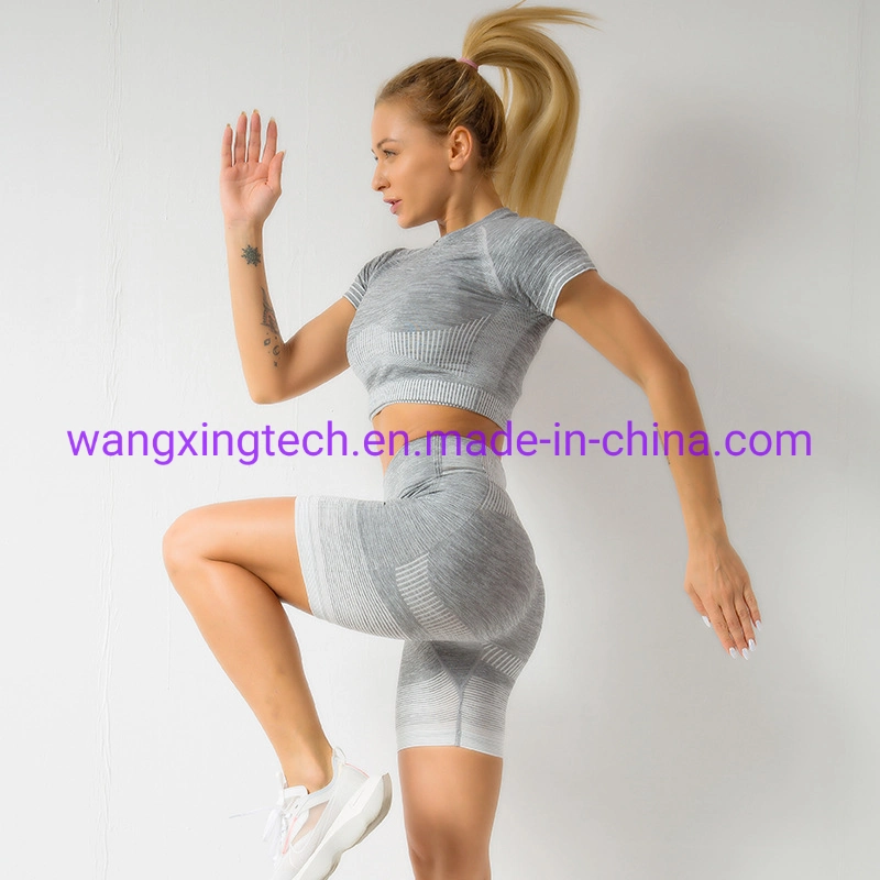 Wholesale/Supplier Seamless Yoga Wear Sports Suit Female Running Fitness Wear Tight Short Sleeve Top High Waist Hip Lift Yoga Pants