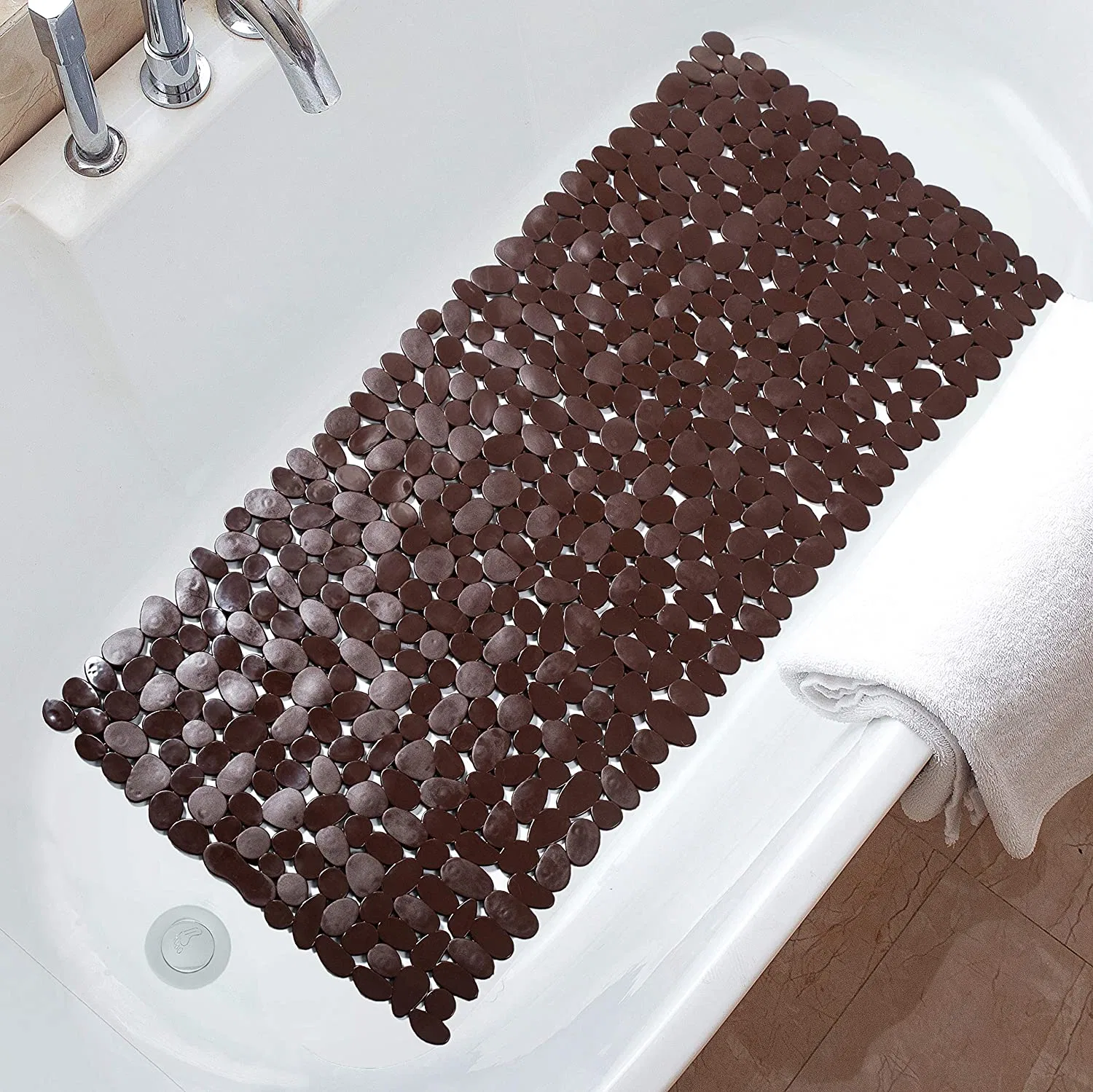 Bathtub Mat, 35 X 16 Inches Non Slip Bath Mat for Shower Tub with Drain Holes and Suction Cups, Machine Washable Bathroom Mats (Brown)