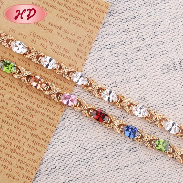 Moda Mujer elegante color oro 18K Joyería Pulsera de cadena con Crystal