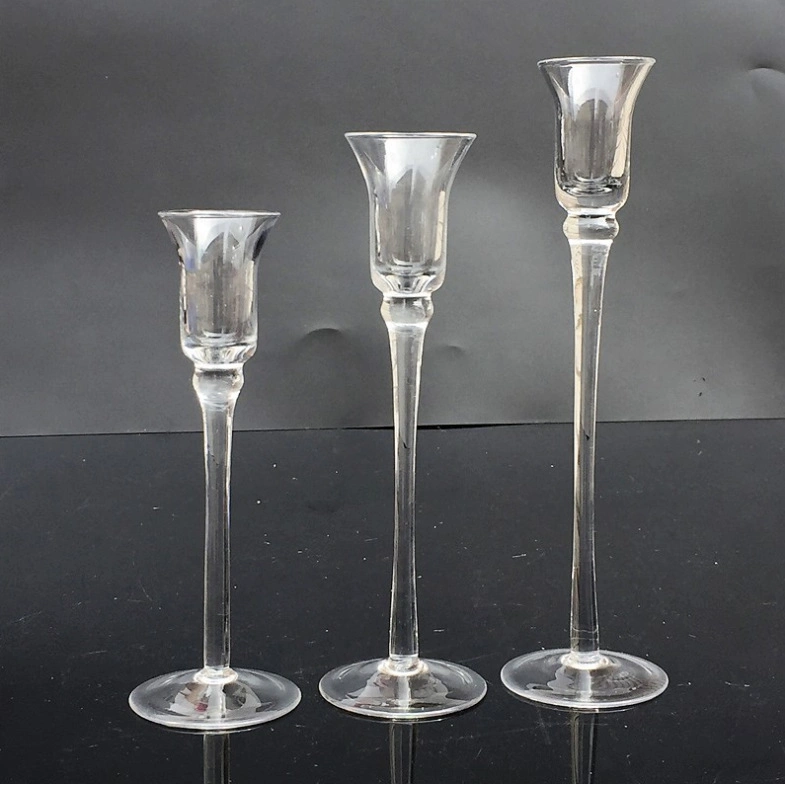 Whole Sales 3 PCS/Pack Long Pole Transparent Glass Candleholder