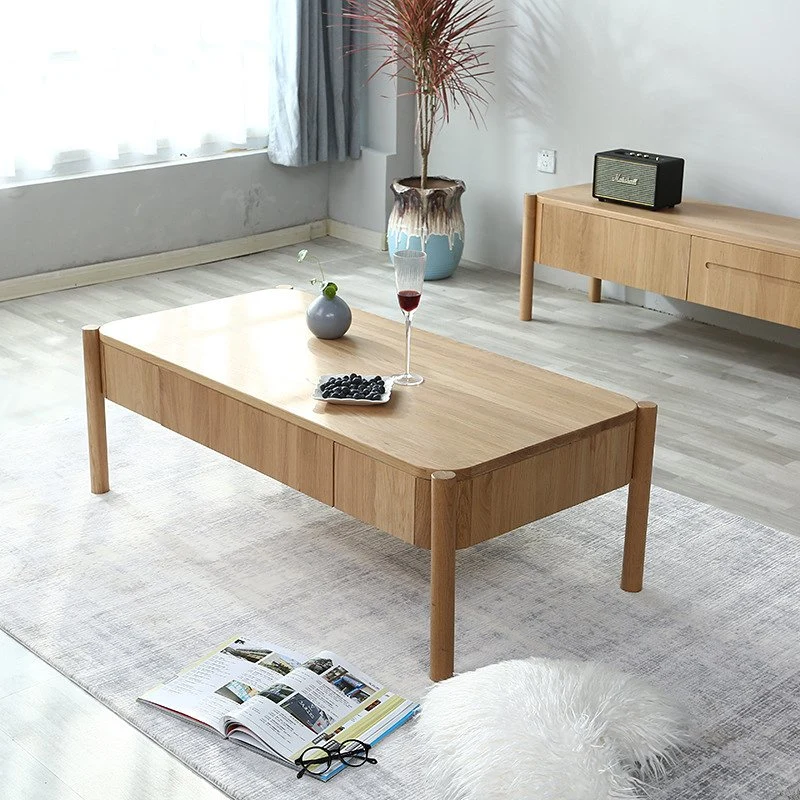 Japanese Style Simple Small Apartment Solid Wood Coffee Table with Drawer 0051