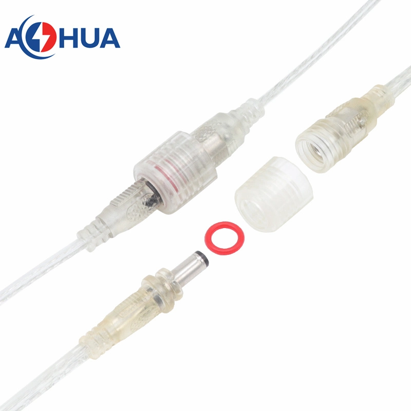 Aohua Factory Sales Waterproof DC Connector 5.5*2.1 5.5*2.5mm Type Pre-Molded Male and Female Plug with 20AWG Cable for 12V 24V Power Adapter