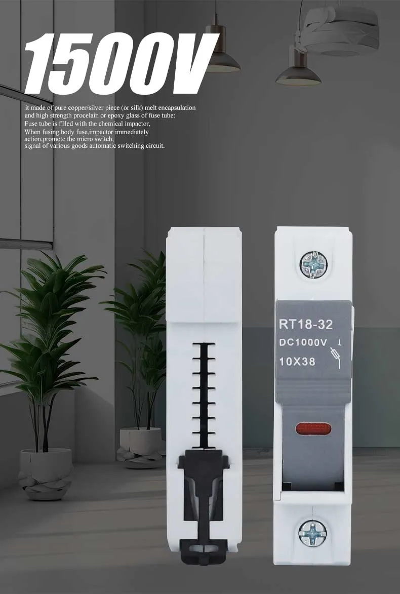 Zoii Electric 15A 16A 20A 25A 30A 32A10X38 Solar PV Fusível PV caixa de suporte em linha DC 1000 V 1500 V.