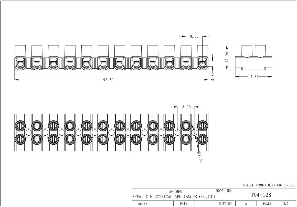 Beleks/Krealux T04-12s (P) CQC 12 Ports/Poles/Ways Terminal Block/Barrier/Strip