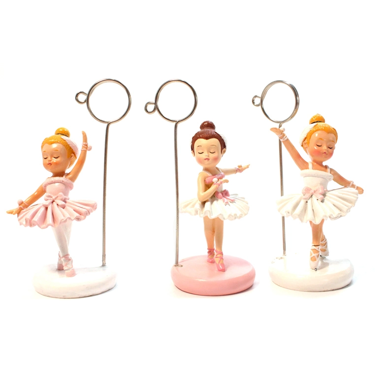 Amazing Resin Ballet Girl Figurine with Pink Costume Photo Message Card Clip for Office, Tabletop