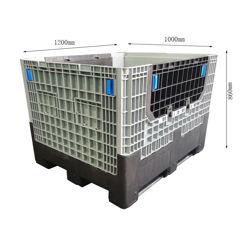 Boîte en plastique pliable, pliable, robuste et résistante, avec couvercles et roues personnalisés pour une utilisation en entrepôt.