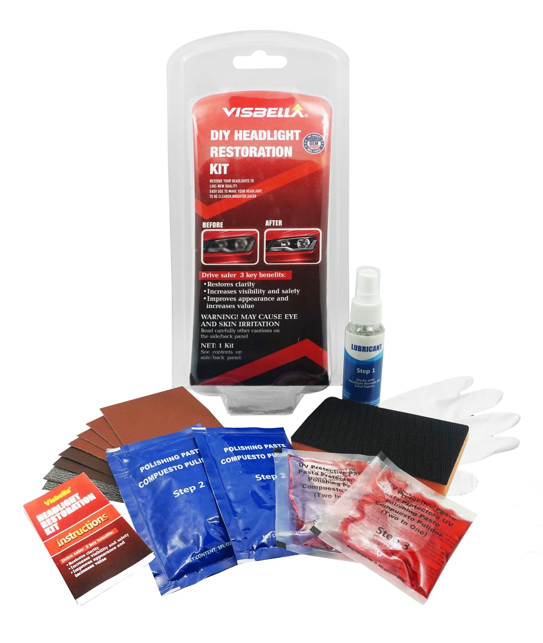 Visbella DIY Car Headlight Cleaning Headlight Restoration Kit Auto Blister Card