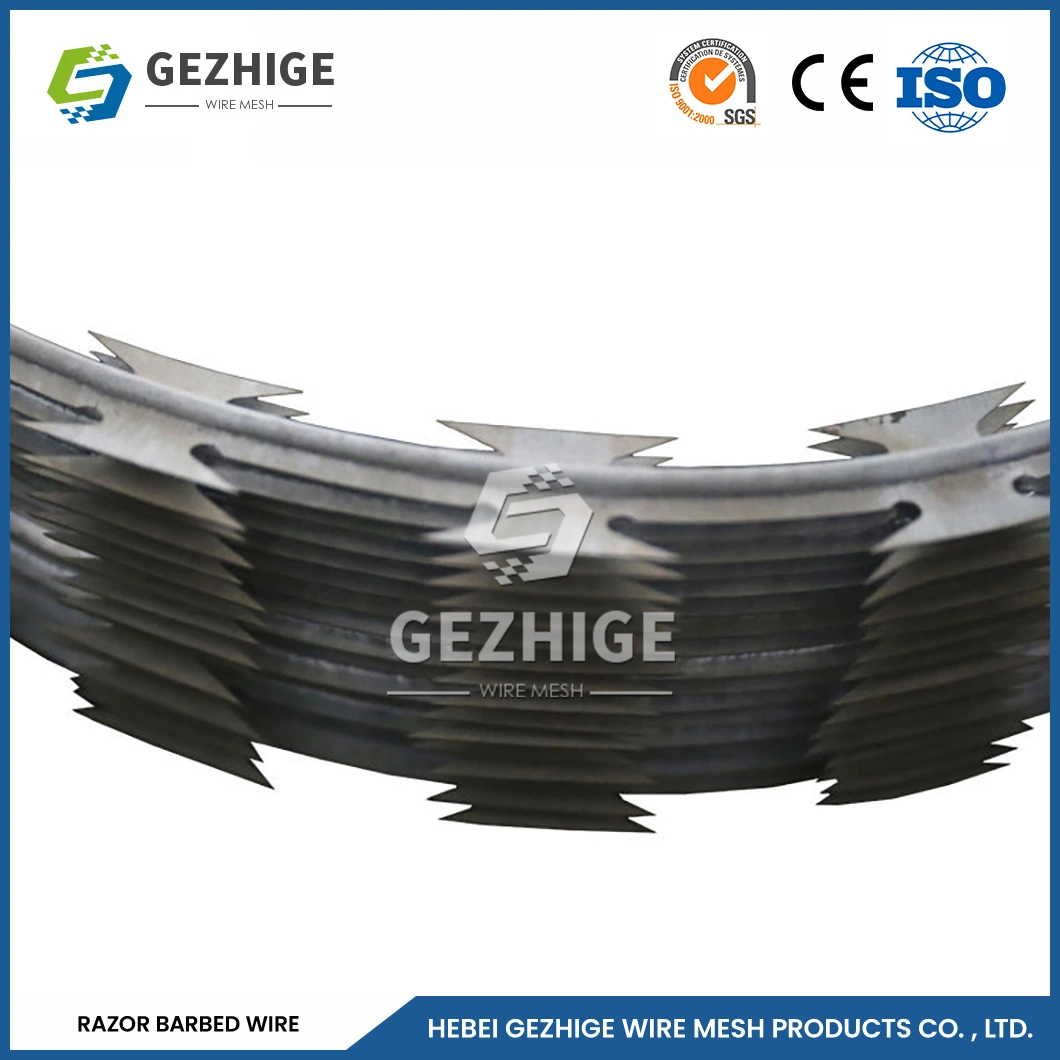 Gezhige Razor Barbed Tape Wire Wholesaler 30m Roll Length Iron Galvanized Razor Blade Wire China 10#X12# Swg Mobile Security Razor Wire