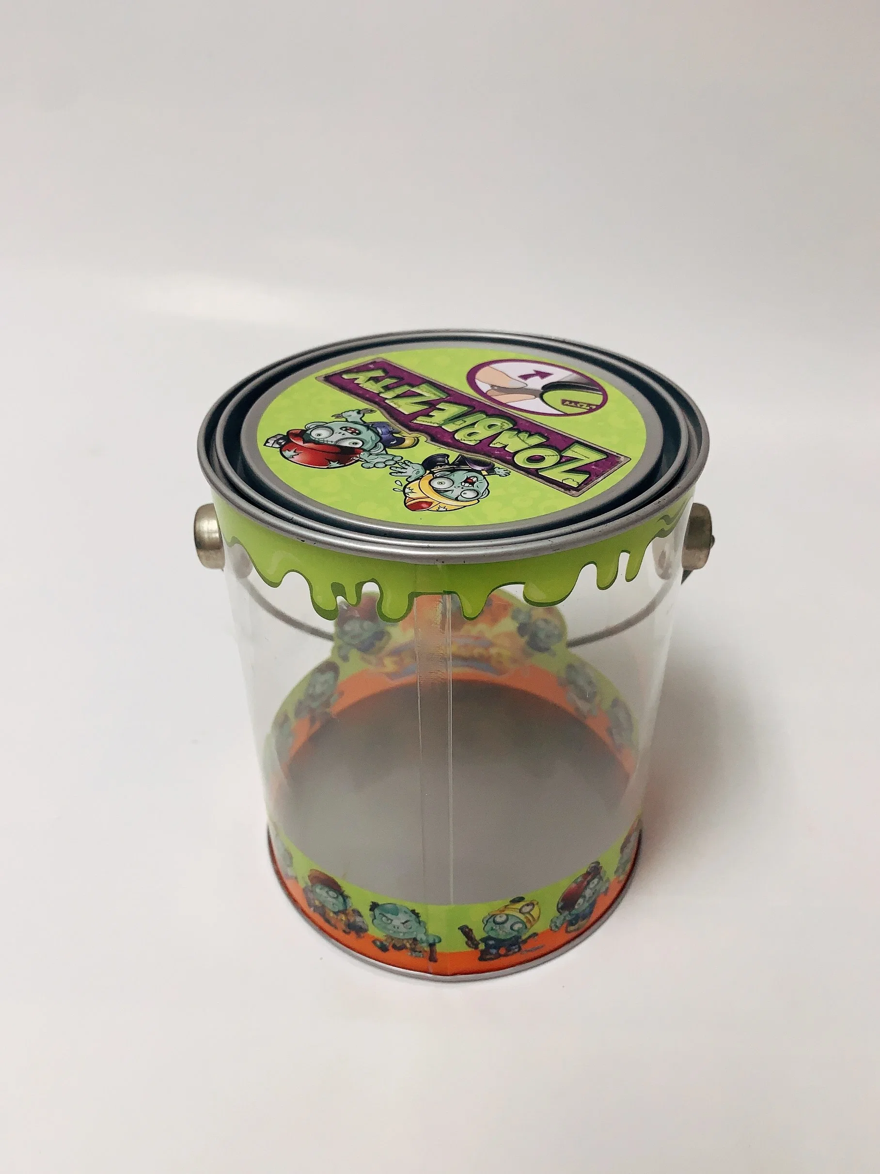 Festival Food Grade Color Printing PVC Tin Bucket with Metal Handle Tin Pet Tube for Gift and Toy Packaging Tin Box